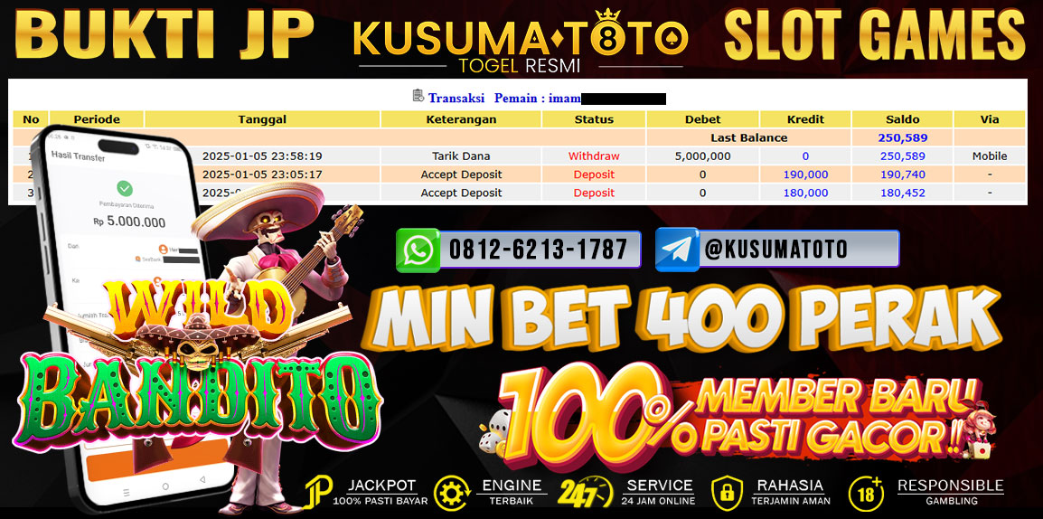 Bukti Jackpot Wild Bandito Rp.5.000.00,- Lunas Dibayar