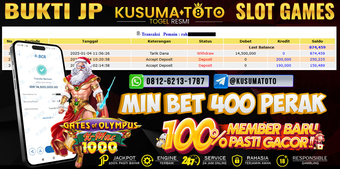 Bukti Jackpot Slot Gates Of Olympus 1000 Rp.14.500.000,- Lunas Dibayar