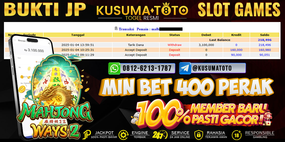 Bukti Jackpot Slot Mahjong Ways 2 Rp.3.100.00,- Lunas Dibayar