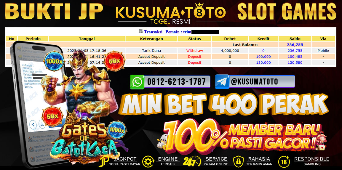 Bukti Jackpot Gates of Gatot Kaca Rp.4.000.00,- Lunas Dibayar